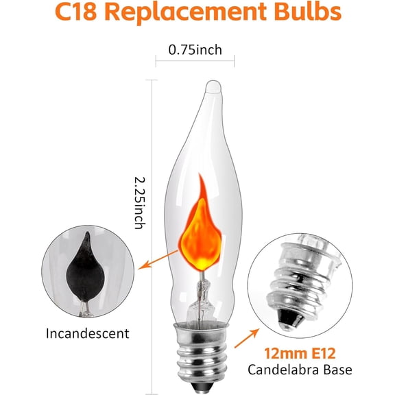 OTGFRF-Christmas Clear Flicker Flame Light Bulbs, C18 LED Replacement, 1 Watt E12 Candelabra Base, Flickering Flame Night Bulbs for Xmas Tree Outdoor String Lights Window Candles Chandeliers Decor, 1