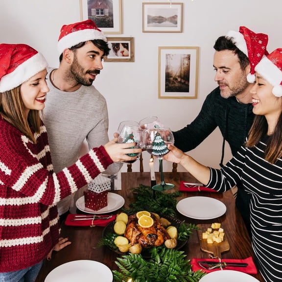 OTGFRF-Christmas Crystal Balloon Wine Glasses,Hand Painted Large Wine Goblet Glass Cups with Stem,Gin Tonic Cocktail Drinking Glasses with Green Xmas Tree and Snowflakes Patterns,19.5 oz,Set of 2