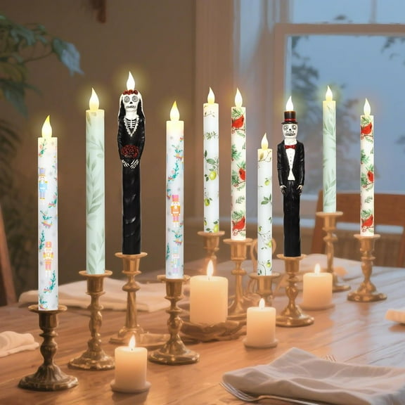 OTGFRF-Christmas Decor Flameless Taper Candles with Remote Control & Timer, Nutcracker Design LED Taper Candles, Xmas Holiday Decorations, Set of 2