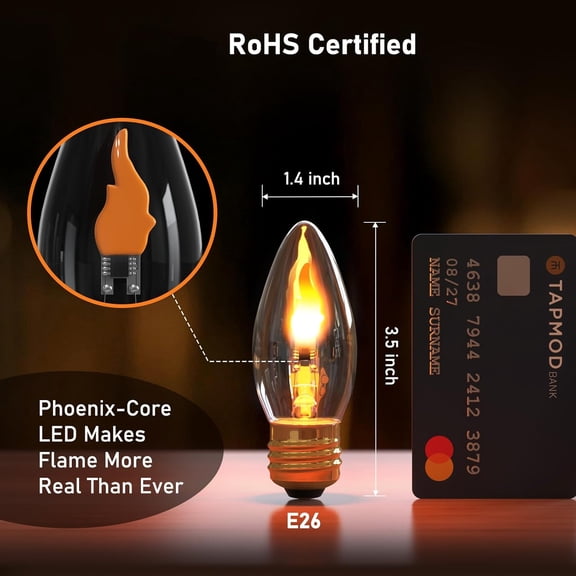 OTGFRF-Christmas Decorations - LED Flame Light Bulbs (2 Pack), 3W Flickering Fire Bulb, E26 Glass Shell for Halloween Party Patio Porch Home Indoor & Outdoor Decorations - 4