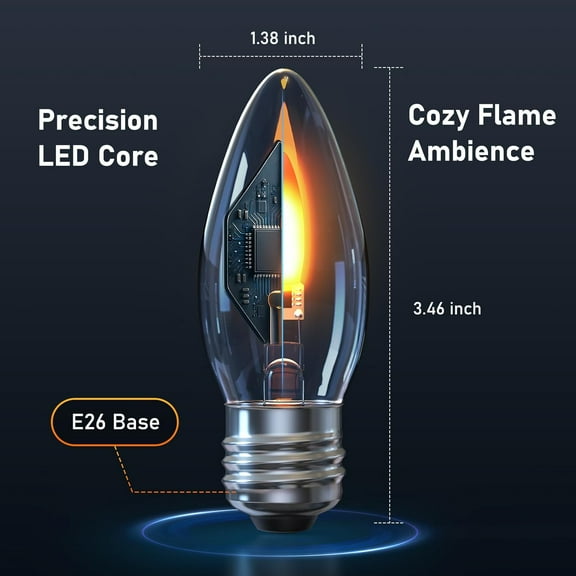 OTGFRF-Christmas Decorations, LED Flame Light Bulbs - Realistic Flickering Fire Effect Bulb with Glass Shell, E26 Base for Christmas Halloween Home Indoor Outdoor Decor - 2 Pack