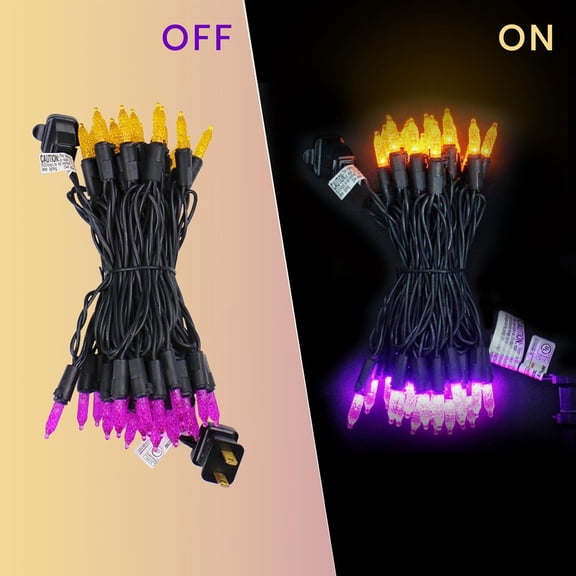 OTGFRF-Christmas Decorations Purple & Orange LED M5 String Lights 50 Mini Bulbs, 18.6ft Black Wire, UL Listed Outdoor Waterproof String Lights for Porch, Tree, Patio & Holiday Displays