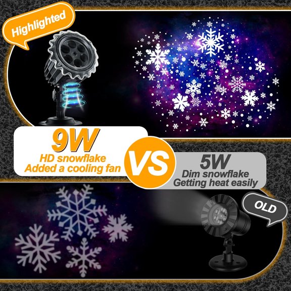 OTGFRF-Christmas Decorations, Upgraded HD Christmas Snowflake Projector Lights Outdoor,Snowfall Projection Lamp Outside Waterproof,Holiday Light Projector for Garden Yard Indoor Decoration & Gift
