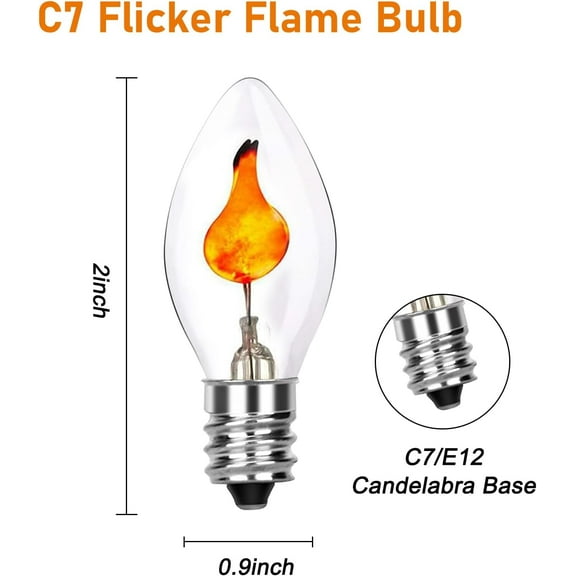 OTGFRF-Christmas Flicker Flame Light Bulbs, 1 Watts C7 Clear Replacement Bulbs Dance with Orange Flame, E12 Candelabra Base, Great for Christmas String Lights Chandeliers Electric Candles, 25 Pack