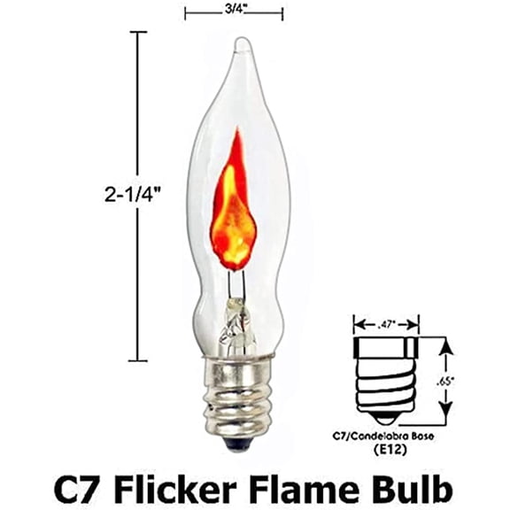 OTGFRF-Christmas Flicker Flame Light Bulbs, Crystal Clear Flame Tip Candelabra Bulbs, C18 Flickering Replacement Bulbs Dances with Orange Flame, 1 Watt, 120 Volt, E12 Candelabra Base, 12 Pack