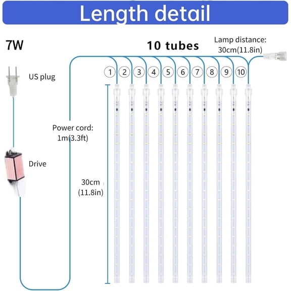 OTGFRF-Christmas Outdoor Meteor Shower Lights - 12 Inch 10 Tube 240 LED Snow Falling Icicle Light for Xmas Tree, Halloween Decoration, Home Party - US Plug, White