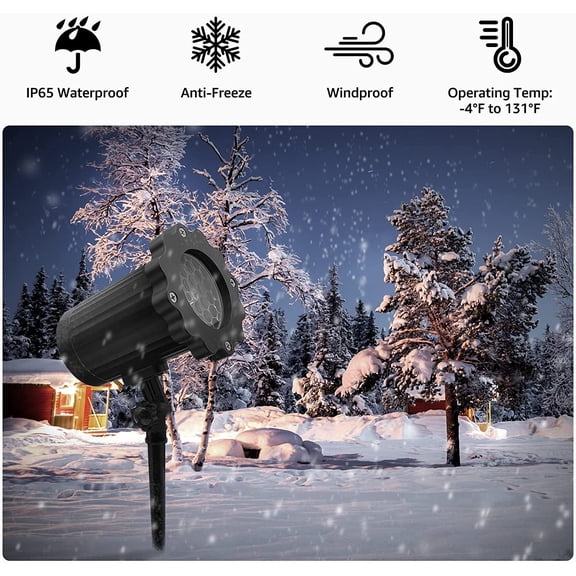 OTGFRF-Christmas Snowflake Projector Lights with Outdoor Ground Stakes, IP65 Waterproof Decorative Snowfall LED Lighting Wall Mounted & Floor Mount Garden Patio Indoor Holiday Projector Lamp for Xmas