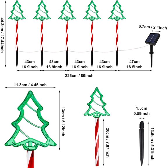 OTGFRF-Christmas Tree Outline Solar Lights 5 Pack, 17 Cute Size Pine Tree Outline Garden Solar Lights for Out Decor, IP45 Wateproof and Dust Resistance, Solar Powered Yard Light for Christmas Decor