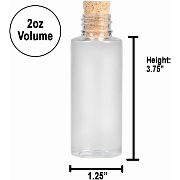 OTGFRF-Clear Plastic Sand Art Bottles with Cork Stoppers, 2 Oz Cork Bottle, Mini Vial Potion Bottles for DIY Arts & Crafts, Wish & Message in a Bottle (6-Pack)