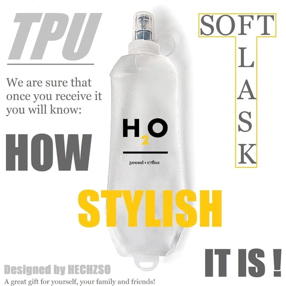 OTGFRF-Collapsible TPU Soft Flask 500ml Leakproof Hydration Bottle with High-Flow Bite Valve for Hydration Vest Running, Hiking, Cycling & Climbing, Lightweight Foldable Water Bottle (1pc 500ml17oz)
