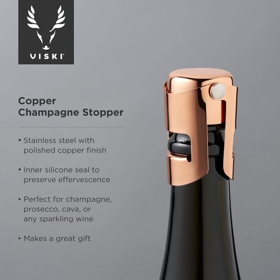OTGFRF-Copper Champagne Stopper - Sparkling Wine Saver Bottle Stopper - Copper Plated Stainless Steel & Silicone Seal - Set of 1