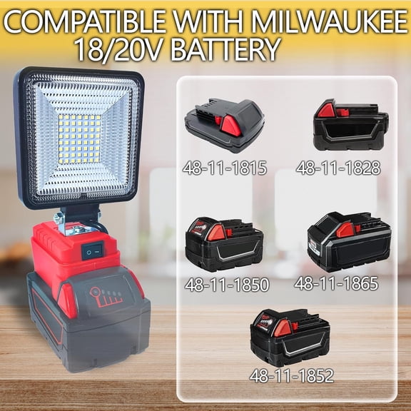 OTGFRF-Cordless LED Work Light for Milwaukee 18v Battery, 30w 3000lumens Battery Powered Work Lights for Battery, Portable LED Light with Two USB Charging Port for Workshop, Outdoor, Emergencies