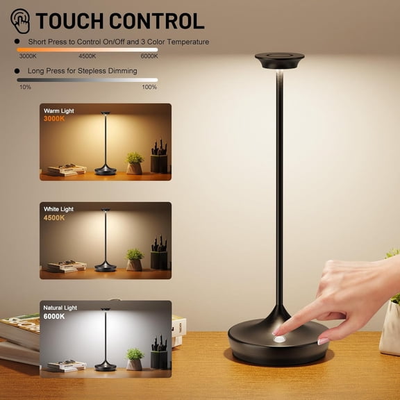 OTGFRF-Cordless Table Lamp Rechargeable - 6000mAh Battery Powered LED Table Light Stepless Dimming with Memory Function Portable Table Lamps for Outdoor Restaurant Dining (2Pack Black)