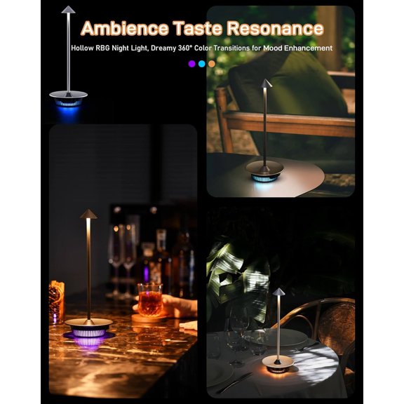 OTGFRF-Cordless Table Lamps Rechargeable, Touch Dimmable RGB Restaurant Table Lamp, Portable IP65 Waterproof Table Lights Rechargeable For Bedroom, Living Room, Restaurant, Bars and Patios, Dark Gray