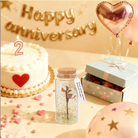 OTGFRF-Cotton Gifts for 2 Year Anniversary, in Small Glass Bottle, with Tag - Two Years Down, Forever to Go, 2nd Anniversary Keepsake for Him Her Husband Wife