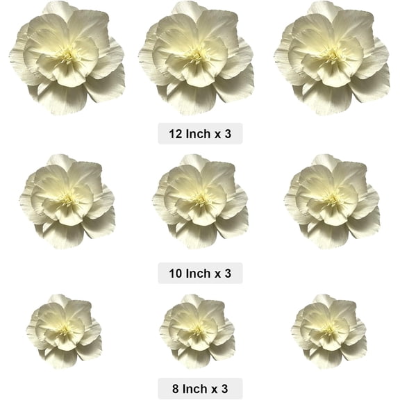 OTGFRF-Crepe Paper Flowers Decoration for Wall Total 9 Pcs, Artificial Flowers for Wedding Decor,Flower Backdrop Decor, Baby Bridal Shower Birthday Party, Cream 3D Wall Flowers Decor