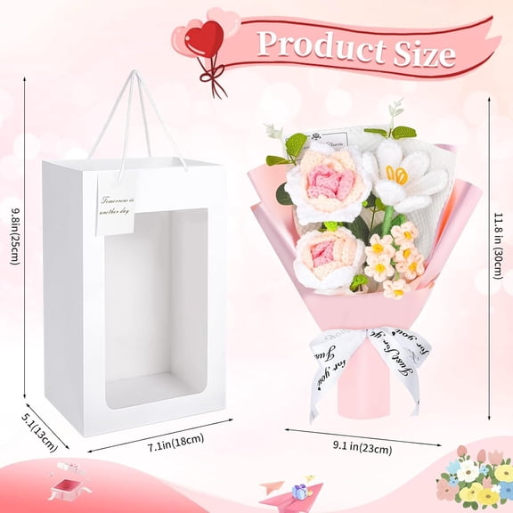 OTGFRF-Crochet Flower Bouquet Handmade Crocheted Flowers - Elegant Rose, Tulip & Forget Me Not Set, DIY Home Decor, Wedding Gift, Mothers Day Present, Spring Decoration