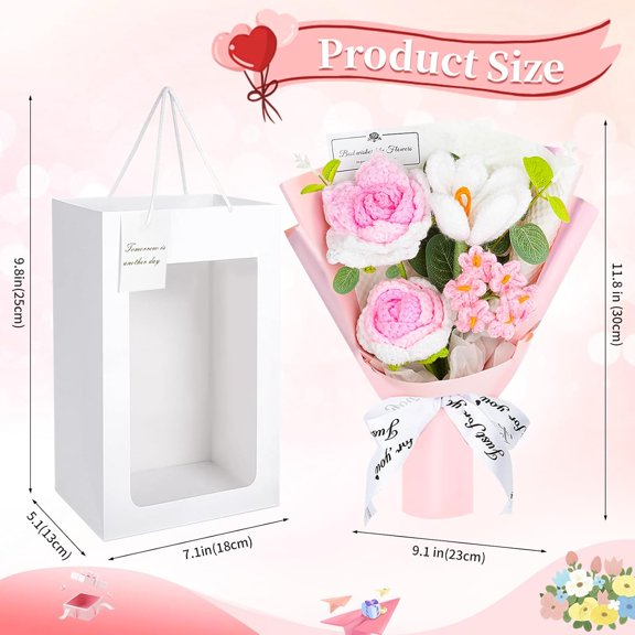 OTGFRF-Crochet Flower Bouquet Handmade Crocheted Flowers - Elegant Rose, Tulip & Forget Me Not Set, DIY Home Decor, Wedding Gift, Mothers Day Present, Spring Decoration