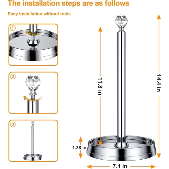 OTGFRF-Crystal Ball Paper Towel Holder - Steel Stand for Countertops & Tables, Fits Standard & Jumbo Rolls, Polished Chrome