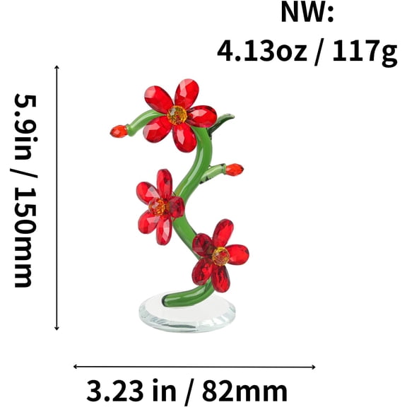 OTGFRF-Crystal Flower Decor Glass Plum Blossom Ornaments Red Home Decor - Center Table Decoration