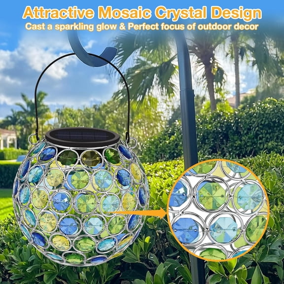 OTGFRF-Crystal Mosaic Solar Lanterns Outdoor Waterproof Decorative Hanging Solar Lights for Outside, Gifts for Women Mom Grandma Garden Decor for Patio Backyard Porch Pathway Lawn Walkway, Blue