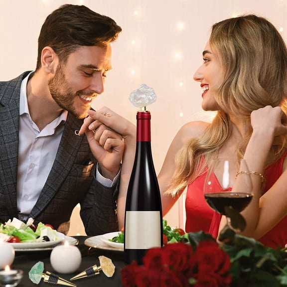 OTGFRF-Crystal Wine Stoppers Set of 3, Natural Gemstone Wine Stoppers for Wine Bottles, Decorative Wine Bottle Stoppers with Gift Box for Wedding, Party (3pcs Crystal)