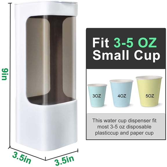 OTGFRF-Cup Dispenser, Wall Mounted Water Cooler Cup Dispenser for 3oz-5oz Disposable Cups, Bathroom Cup Holder, Plastic Paper Cup Holder with Adhesive/Screw Mount for Office, Hospital, Bathroom