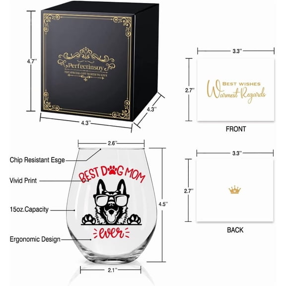 OTGFRF-Cute German Shepherd Wine Glass with Gift Box - Dog Mom Ever - Dog Lover Gifts for Women Mom Aunt Grandma - Mother's Day Birthday Gifts for Women German Shepherd Mom