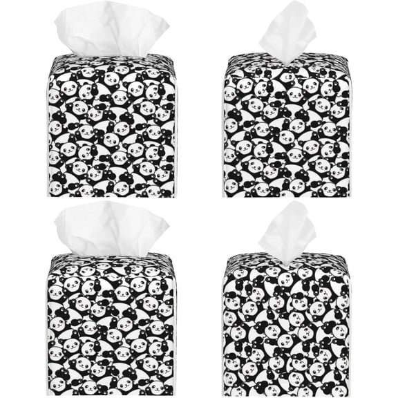 OTGFRF-Cute Panda Tissue Box Cover Leather Tissue Box Holder Square Facial Paper Organizer Dispenser for Bathroom Kitchen Bedroom Vanity Countertop Night Stands