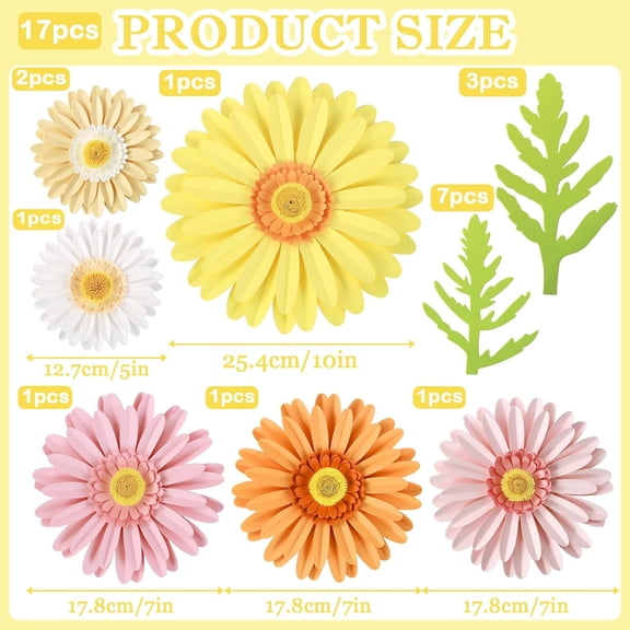 OTGFRF-Daisy Giant Paper Flower Wall Decor, 3D Large Flower Party Decoration, Artificial Flower for Classroom, Pink and Yellow Flowers for Bulletin Board, Office,Living Room, Bedroom.