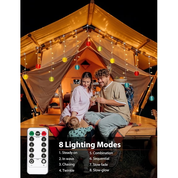 OTGFRF-Decorative Colored String Lights Outdoor,13.12Ft 100 LED Plug in Multicolor Paper Lantern String Lights with 20 Lanterns,Remote,8 Lighting Modes,Summer Hanging String Light for Patio Balcony C