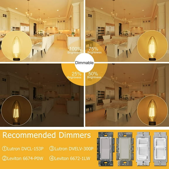 OTGFRF-Dimmable Candelabra LED Bulb 2700K Warm White,E12 Base Ceiling Fan Light Bulb 60W Equivalent, Type B Light Bulb with Candle Shape,C35 Filament Chandelier Light Bulb Clear Glass,600LM,6 Pack