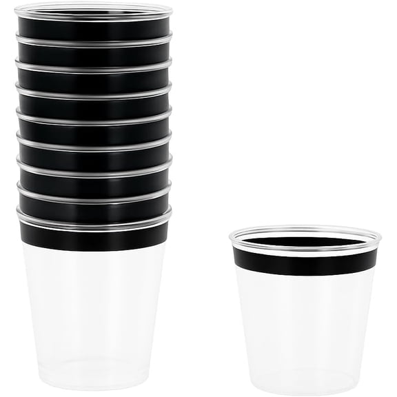 OTGFRF-Disposable 1oz Plastic Mini Shot Glasses - Bulk 120 Clear Black Rim Hard Plastic Shots Cups for Party Sample Cups Tasting Whiskey