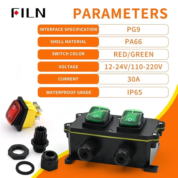 OTGFRF-Double Light Switch Box, IP65 Waterproof Outdoor 12V 30A Toggle Switch with Enclosure, DPDT ON-OFF Marine Power Switch for RV, Boat, Garden Lights, Outdoor Lighting ControlGreen,12V-24V,Plast
