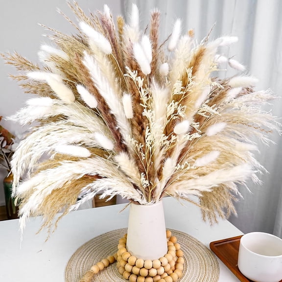 OTGFRF-Dried Flower Bouquet - Pampas Grass, Bunny Tails & Preserved Flowers - Boho Chic Home Decor, Rustic Wedding Centerpiece, Farmhouse Style Arrangement, Long-Lasting Gift (113PCS)