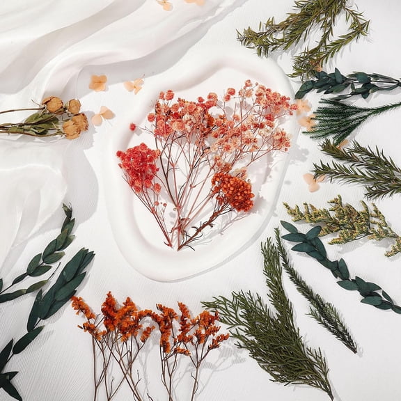 OTGFRF-Dried Flowers for DIY Boho Decor Natural Orange Green Dried Flower Kit for Wedding Bouquet Wreath Craft Resin Art Home Table Decoration