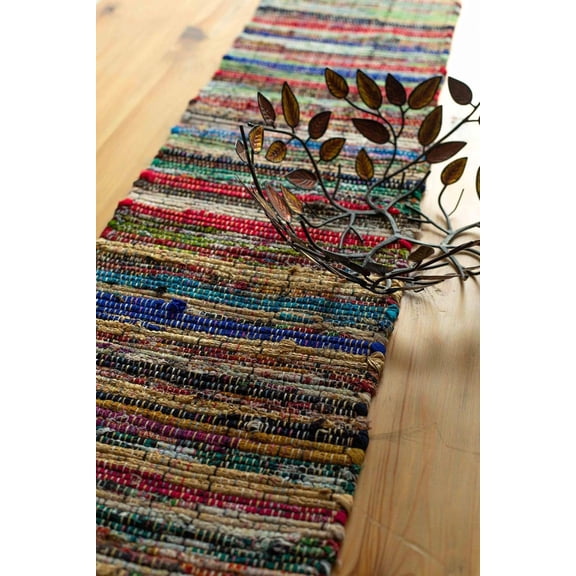 OTGFRF-Eco Friendly Rainbow Multi Chindi Colorful Table Runner. Size: 13''x90'', Multi Color
