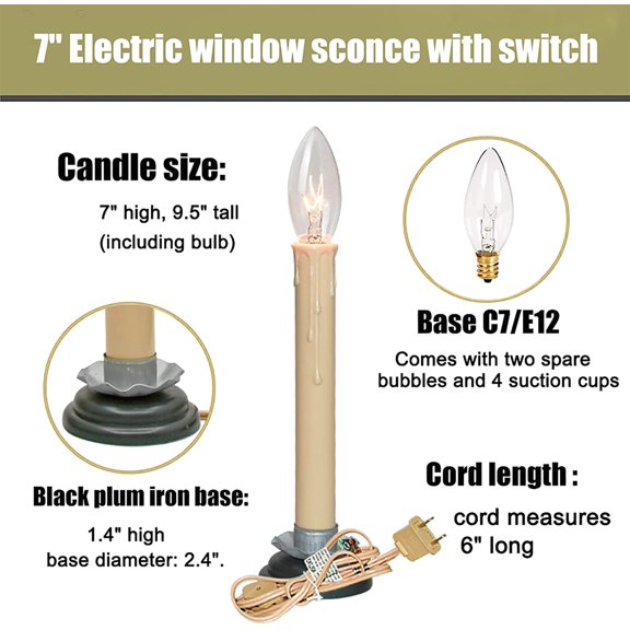 OTGFRF-Electric Window Candles, 7 Inch Christmas Window Candle Lamps with 7W Light Bulbs, Plug in Electric Candle Lights for Christmas Windows Home Table Decor, Turn On/Off Switch, Ready to Use- 4 Pa