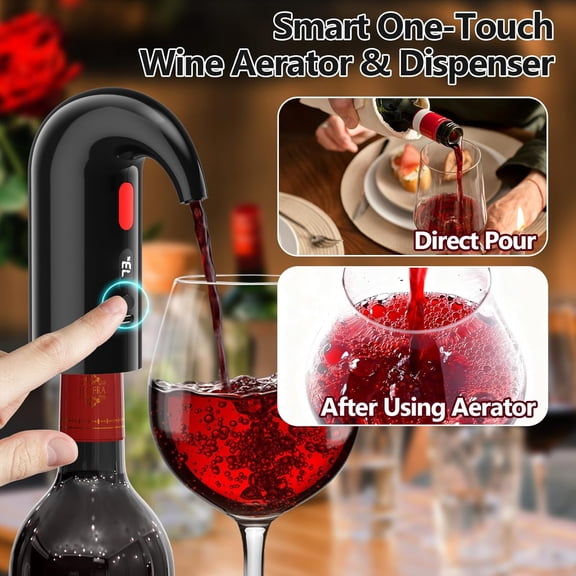 OTGFRF-Electric Wine Aerator & Decanter Pump  Quiet Dual-Pump Aeration, Measured Pouring, Temp Display & USB Rechargeable System  Professional Wine Tool for Home Bars (Black)