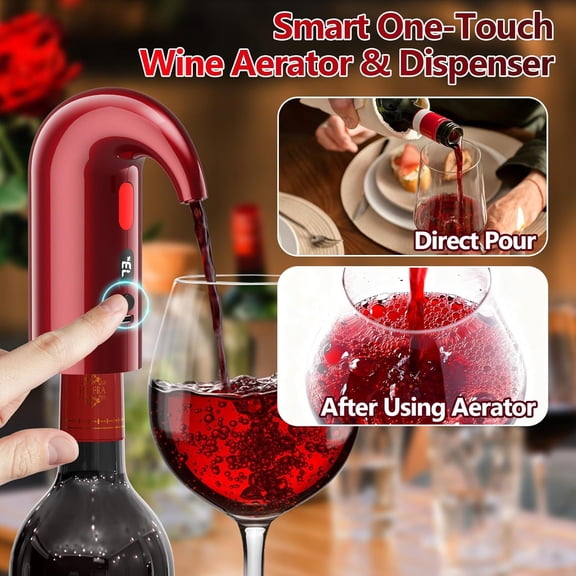 OTGFRF-Electric Wine Aerator & Dispenser  1-Touch Instant Aeration, Precision Pouring & Temp Display  USB Rechargeable Gift Edition for Parties, Holidays & Wine Lovers (Red)