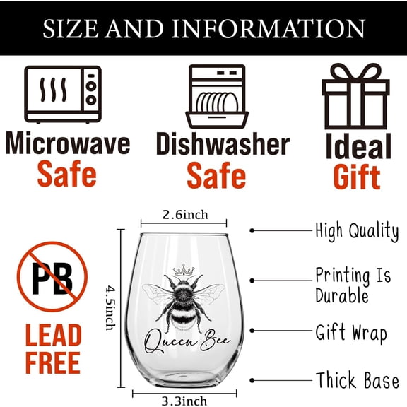 OTGFRF-Employee Appreciation Bee Gifts for Women, Bee Wine Glass Gifts for Coworker Friends Mom Bees Lover Best Friend Sister Girlfriend, Birthday Mother's Day Gift for Mom 15OZ