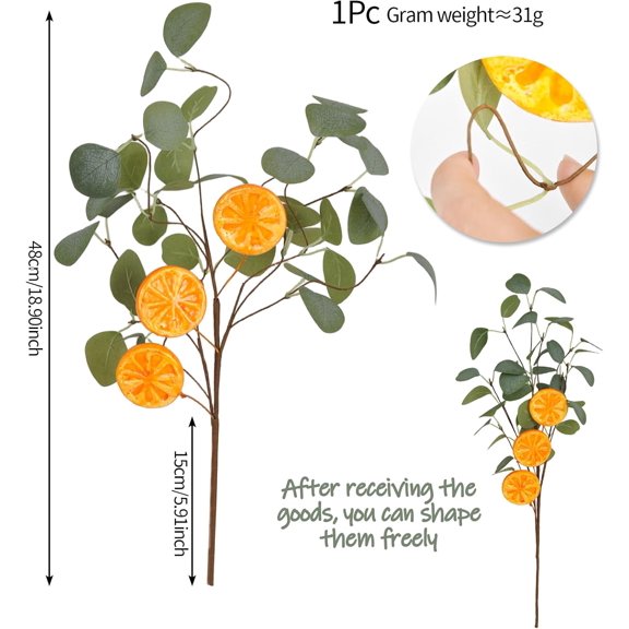 OTGFRF-Eucalyptus Stems, 4PCS Artificial Lemon Stems Faux Citrus Branches Plastic Decor for Kitchen, Table Centerpieces, Entryway, Thanksgiving Wedding Party (Green)