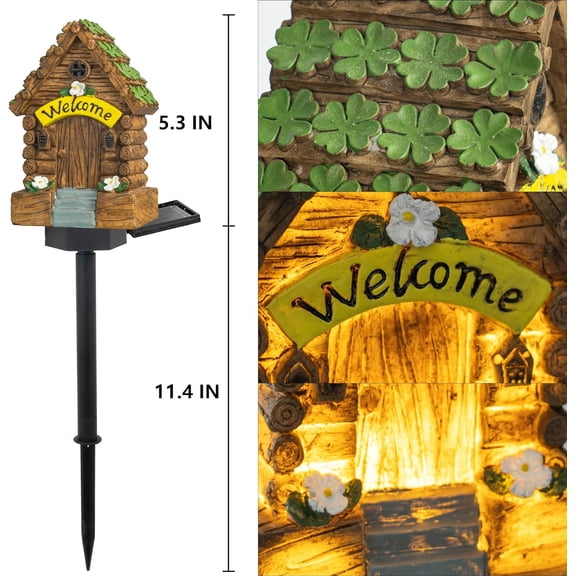 OTGFRF-Fairy Garden House, 16" Glow in The Dark Cottage with Solar LED Light, Beautiful Miniature Garden Decoration for Indoor or Outdoor Gardens
