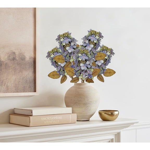 OTGFRF-Fake Fall Flowers Artificial Silk Dried Hydrangea with Seed Artificial Fall Flowers Dried Florals Bouquet Autumn Decorations for Office and Home (4 PCS) (Blue)