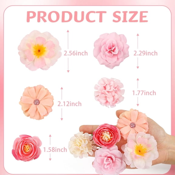 OTGFRF-Fake Flower Heads Mini Artificial Flower Bulk Silk Flowers for Hair 3D Faux Flower for Decoration Fabric Daisy Buds Rose Floral for Crafts Wedding Party Cake Baby Shower Home Decor, 110Pcs (Pi