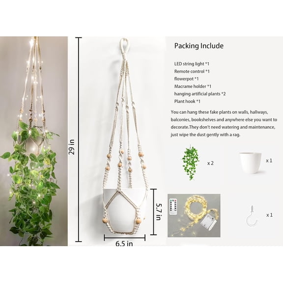 OTGFRF-Fake Hanging Plants with Lights Artificial Plants for Home Decor Macrame Plant Hanger with Fake Vines Faux Hanging Planter for Wall Ceiling Bedroom Bathroom Kitchen Office Boho Decor Indoor