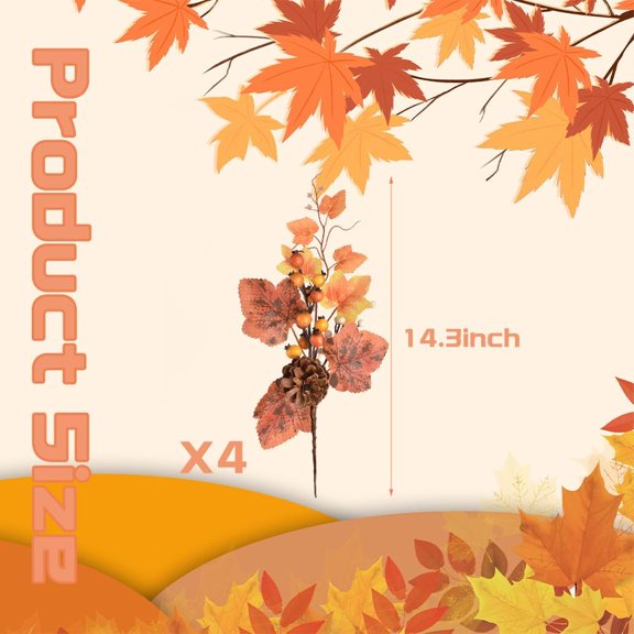 OTGFRF-Fall Floral Picks 4PCS, Maple Leaf Pinecone Berries Branch Artificial Autumn Picks and Sprays for Farmhouse Autumn Vase Halloween Thanksgiving Decor