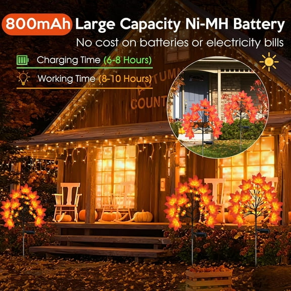 OTGFRF-Fall Solar Lights Outdoor, Solar Powered Fall Stake Lights with 20 Maple Leaf and 20 Pumpkin for Yard, Patio, Lawn, Garden, House, Home Outside Thanksgiving Harvest Decorations(2 Pack)