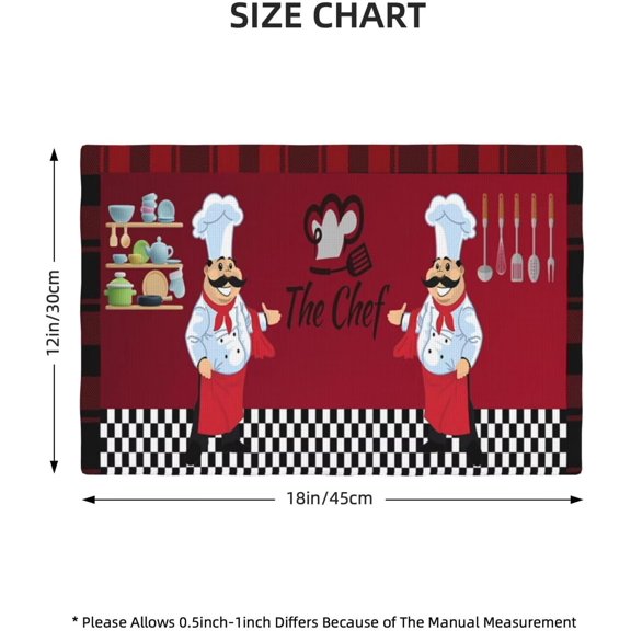 OTGFRF-Fat Chef Kitchen Table Placemats Set of 4 Cooking Theme Funny Food Abstract Indoor Outdoor Table Placemat for Home Desktop Holiday Banquet Restaurant Cafe Decorationm