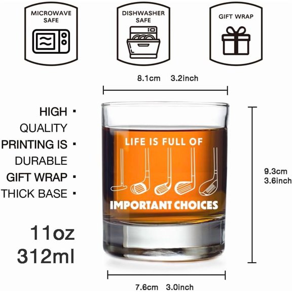 OTGFRF-Father's Day Gifts, Life is Full of Important Choices Mug 12oz, Fun Golf-Themed Whisky Glass Retirement Gifts for Golfers Men Golf Lovers Men, Funny Birthday Gift Anniversary